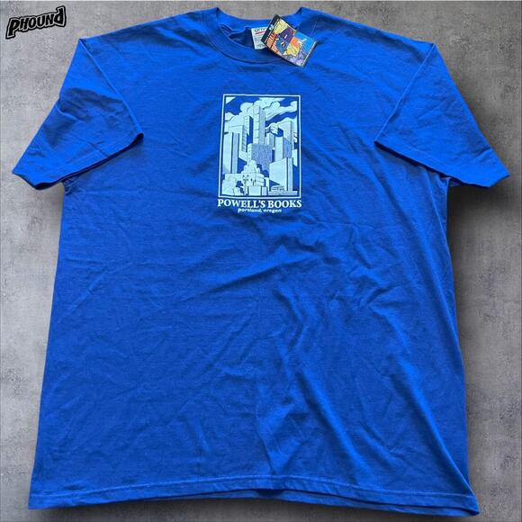 Powell's Books Shirt Mens XL Blue Portland Oregon Bookstore Graphic Tee New - Picture 1 of 8